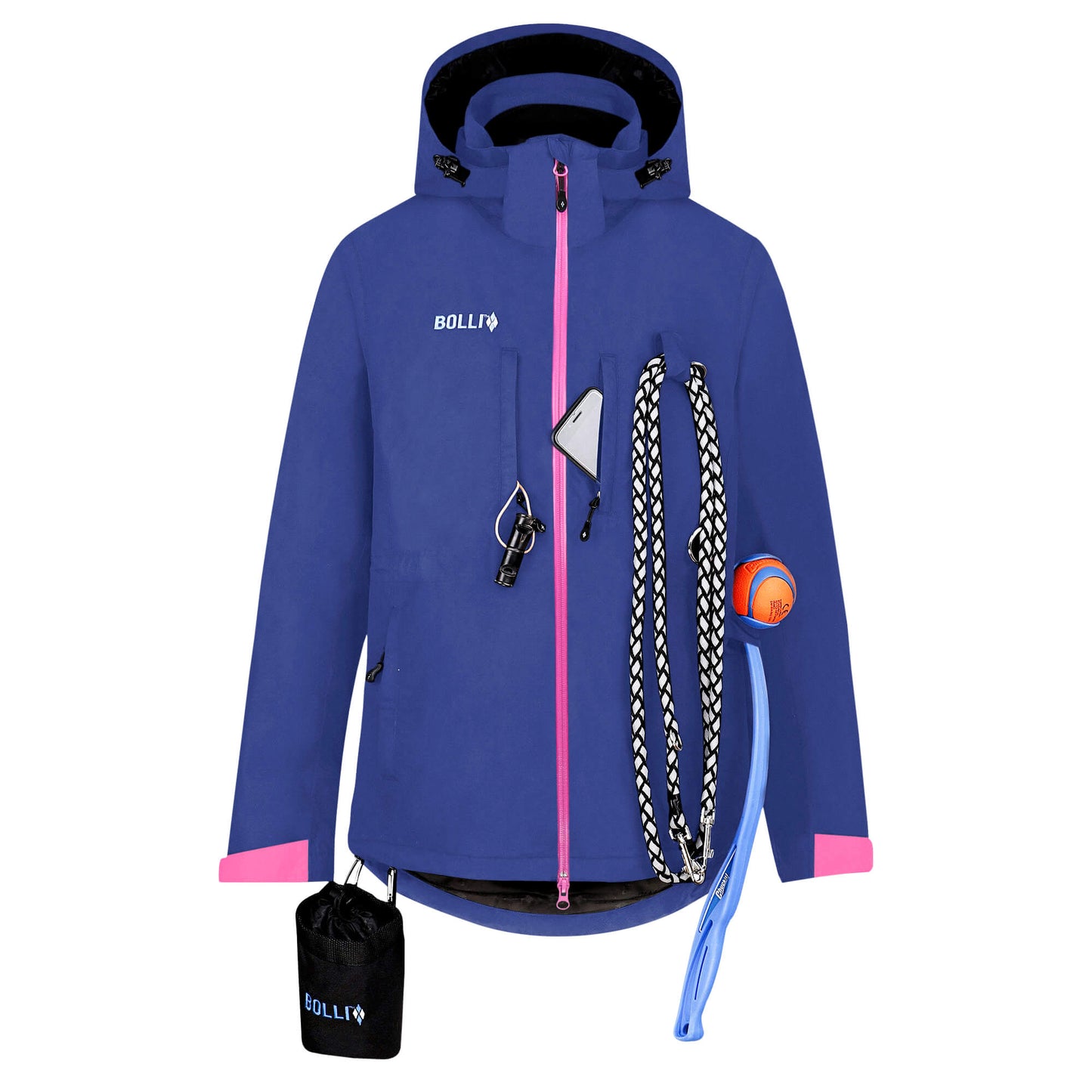 BOLLI-Innovative-Coole-Jacke-Fur-Hundehalter-Damen-Gassi-Mantel-Funktionell-wasserdicht-atmungsaktiv-navy-pink-bestuckt-vorne